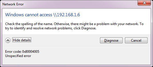 loi Windows cannot access mang lan